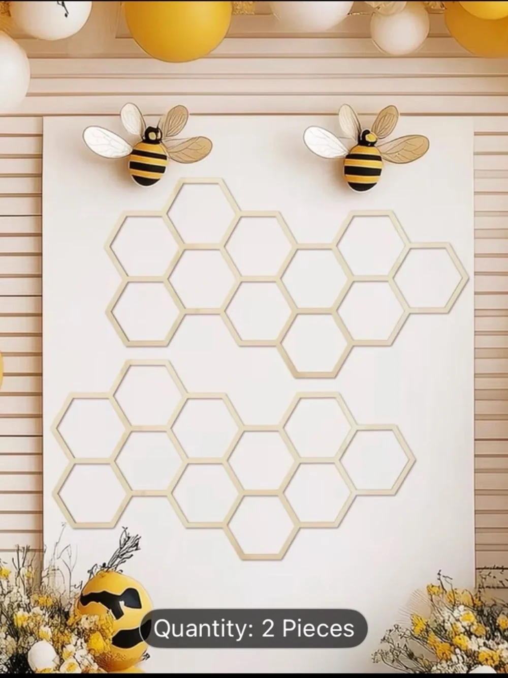 2 pc Large Wood Honeycomb Decor - Bee Themed Shower Birthdays or any Party